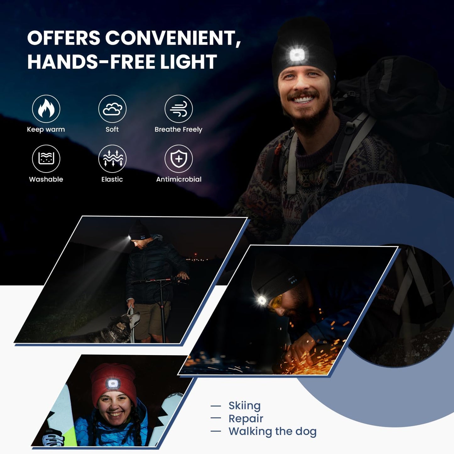 Nuvy Bluetooth Beanie Hats With Lights Bundle