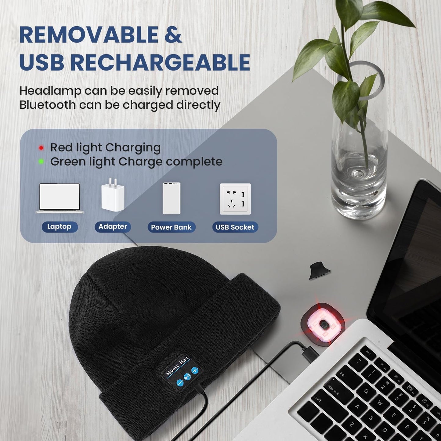 Nuvy Bluetooth Beanie Hats With Lights Bundle