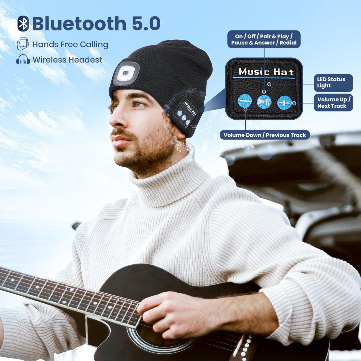 Nuvy Bluetooth Beanie Hats With Lights Bundle
