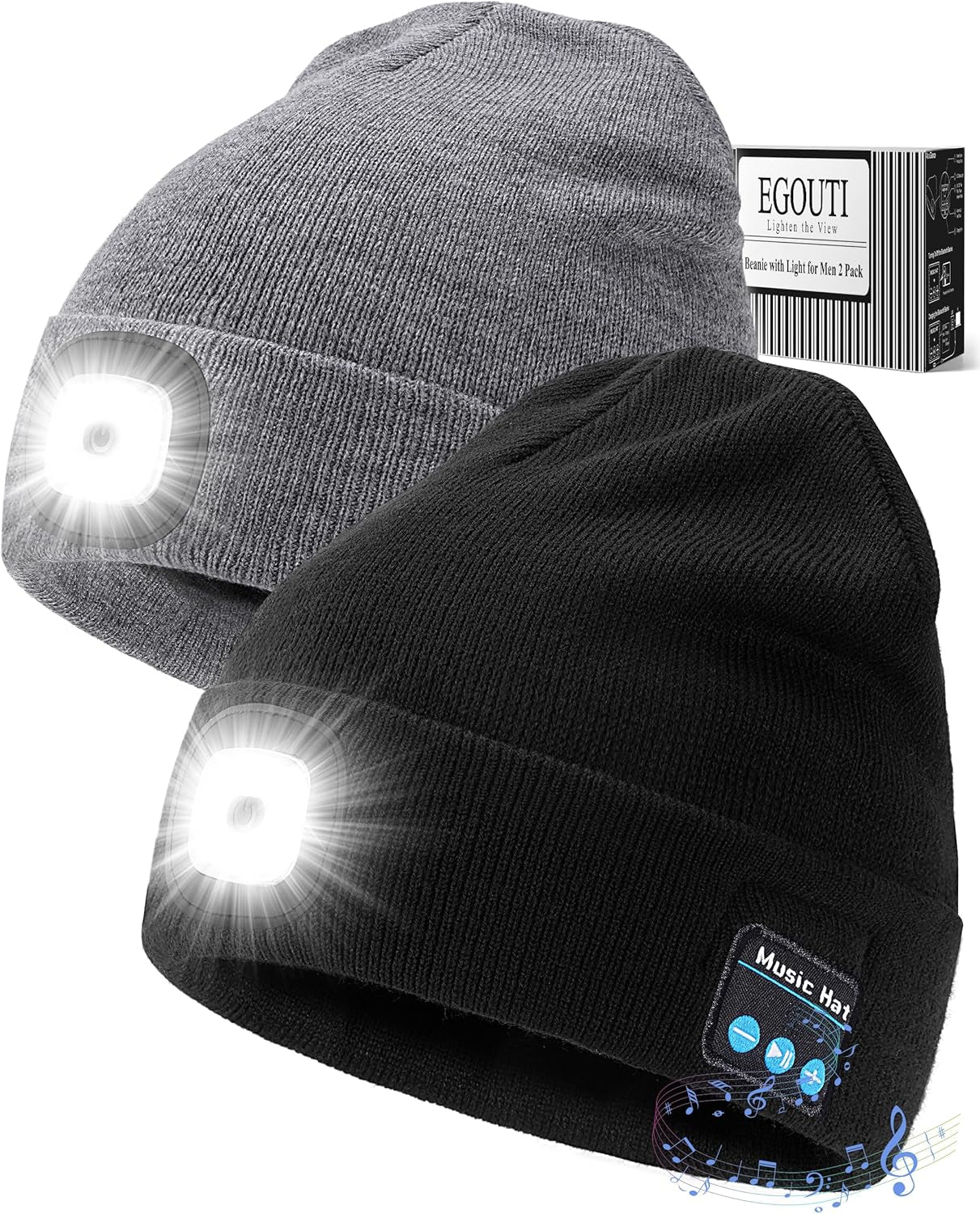 Nuvy Bluetooth Beanie Hats With Lights Bundle
